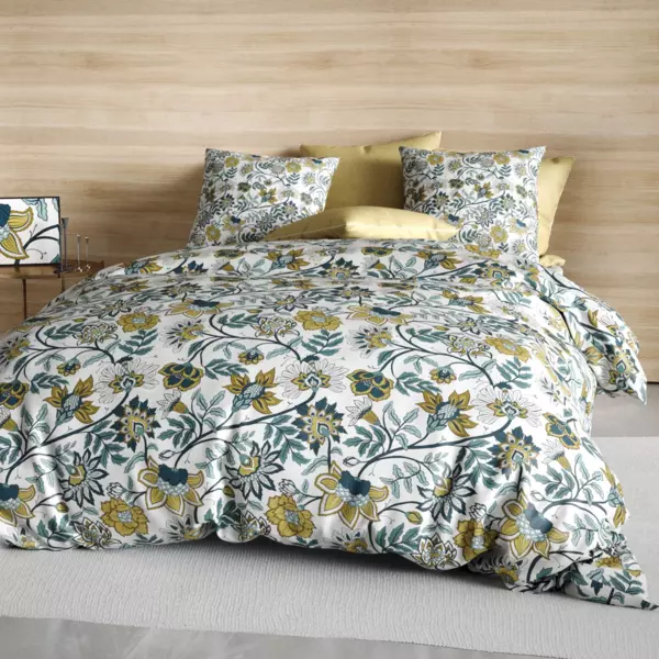 Housse De Couette 240x220 Cm Douceur D'Intérieur - Motif Feuilles Et éventails Multicolore