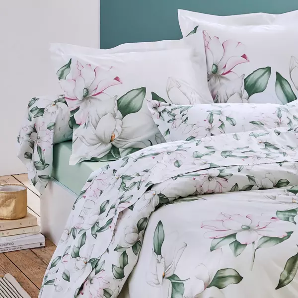 Taie de traversin percale de coton (L200 cm) Magnolia Vert sauge