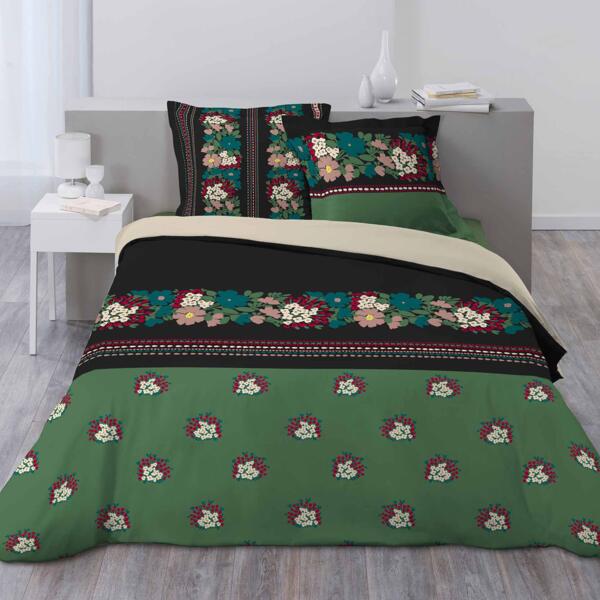 Copripiumino e due federe quadrate cotone (260 cm) Limbe Verde smeraldo -  Biancheria da letto - Eminza