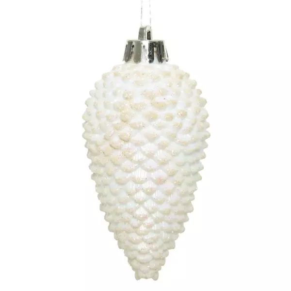 Lot de 6 pommes de pin à suspendre (H8 cm) Alpine Blanc irisé
