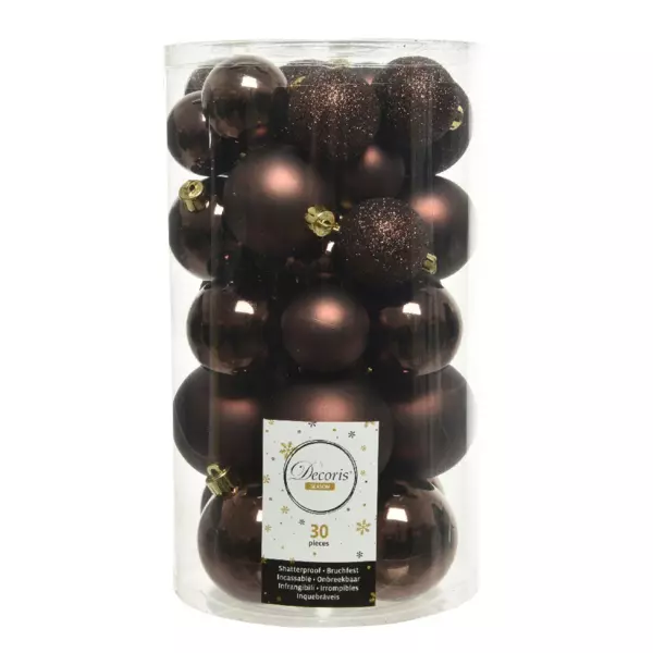 Lot de 30 boules de Noël Alpine assorties Marron