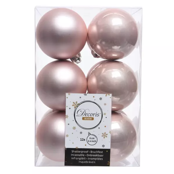 Lot de 12 boules de Noël (D60 mm) Alpine Rose poudré