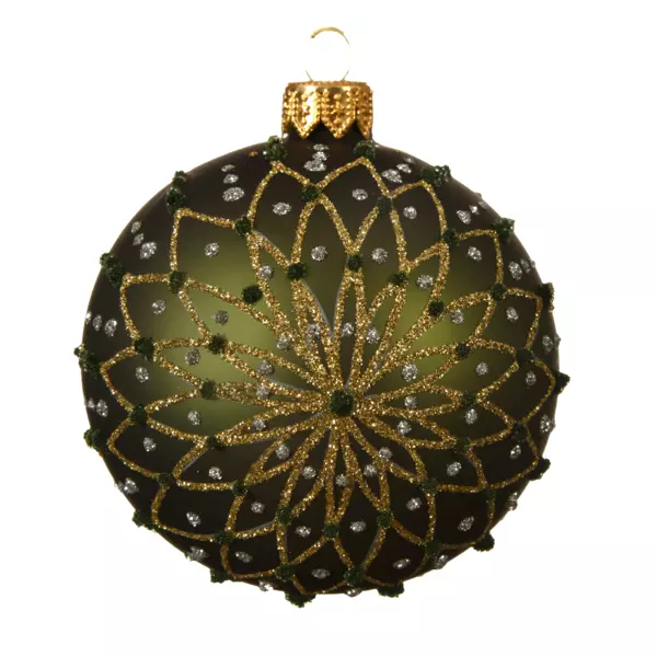 Lote de 6 bolas de Navidad en vidrio (D80 mm) Flores de lentejuelas Verde