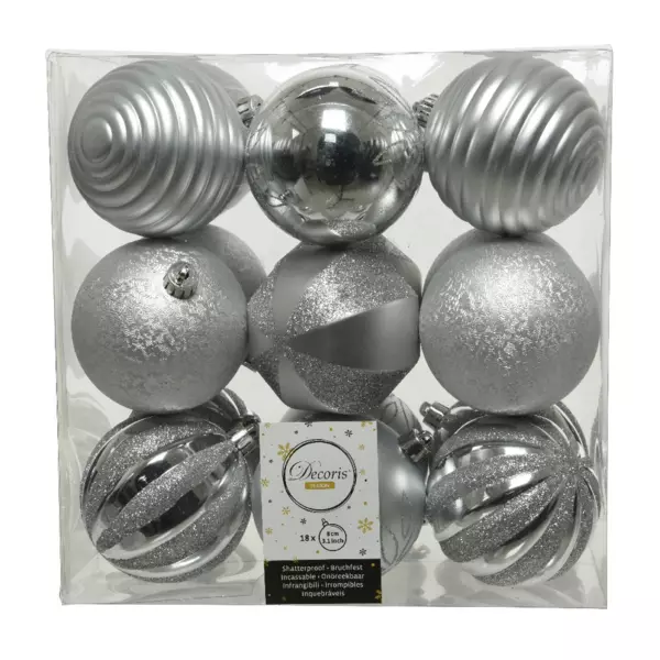 Lote de 18 bolas de Navidad (D80 mm) Anaelle Plata