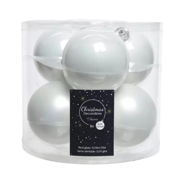 Lot de 6 boules de Noël en verre (D80 mm) Maria Blanc