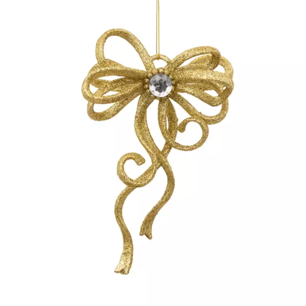 Nœud de Noël à suspendre (H17 cm) Pailleté Or