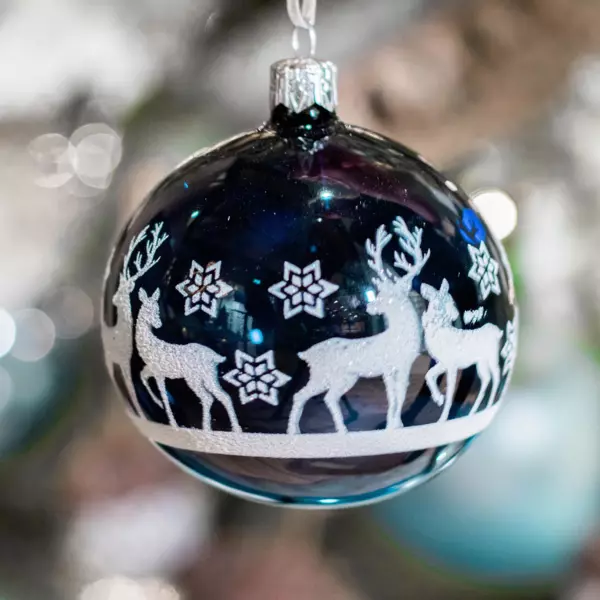 Set van 6 glazen kerstballen (D80 mm) Onder de sneeuw donkerblauw