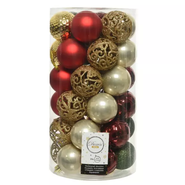 Set van 37 kerstballen (D60 mm) Alpine Bordeauxrood