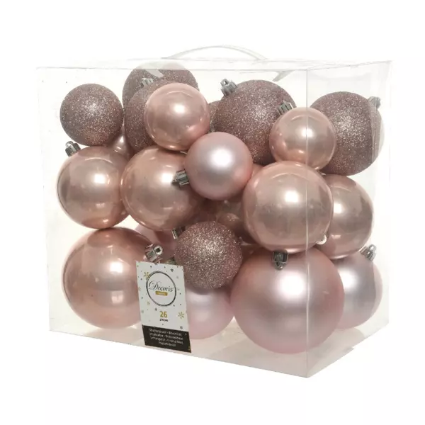 Set van 26 kerstballen Lara poederroze