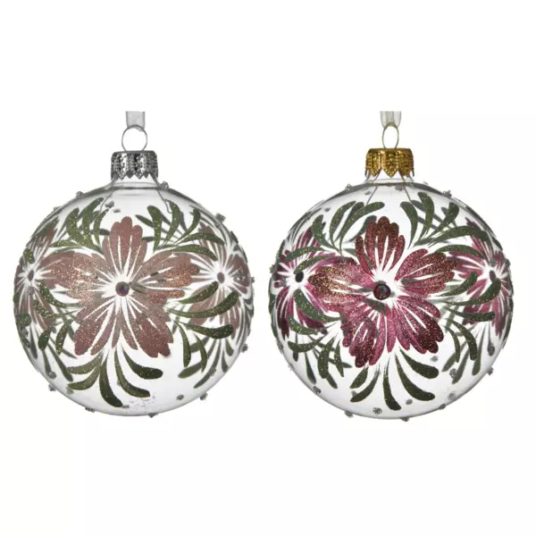 6er set Weihnachtskugeln aus Glas (D80 mm) Dahlia Puderrosa 