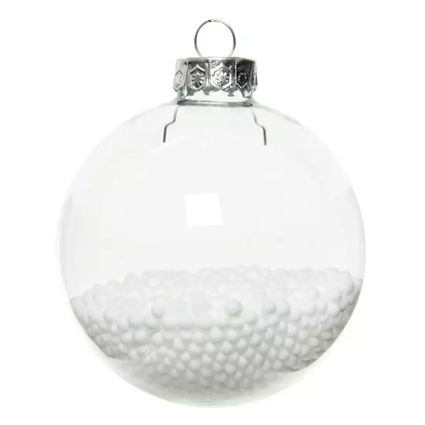 Lot de 4 boules de Noël en verre (D70 mm) Neige Transparent