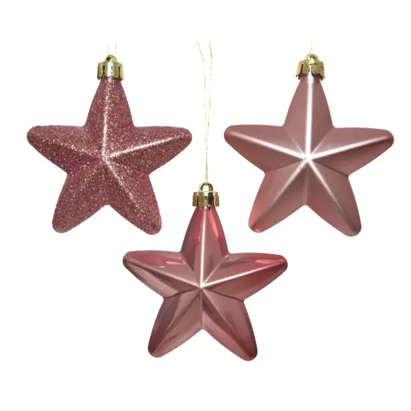Lot de 6 étoiles de Noël à suspendre (H7 cm) Alpine Vieux rose