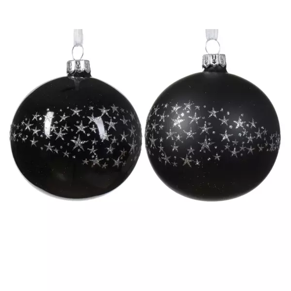 6er Set Weihnachtskugeln (D80 mm) aus Glas Couronne d'toiles Schwarz