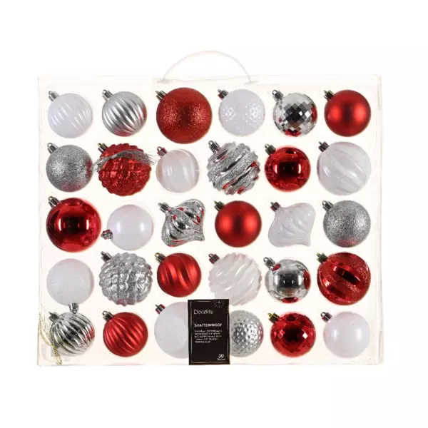 Kit de decoración para árbol de Navidad Agéna Rojo, Blanco y Plata