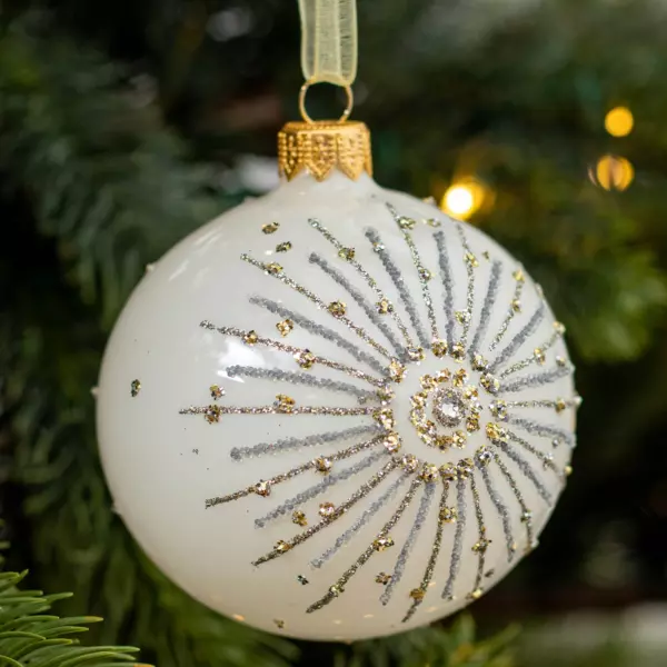 Lot de 6 boules de Noël (D80 mm) en verre Etoile polaire Blanc laine