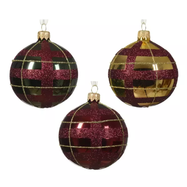 Set van 6 glazen kerstballen (D80 mm) Lina Bordeauxrood