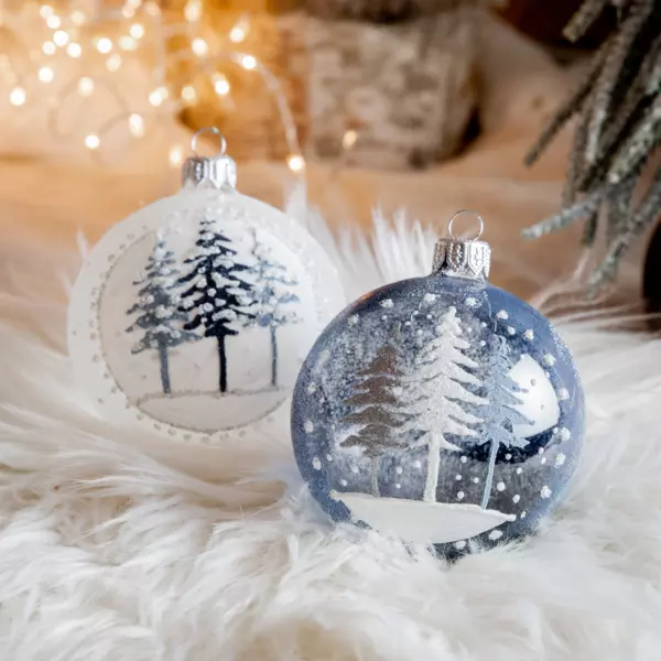 Set van 6 glazen kerstballen (D80 mm) Forêt de sapins Blauw