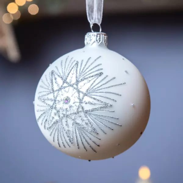 Lote de 6 bolas de Navidad (D80 mm) en vidrio Polaris Blanco