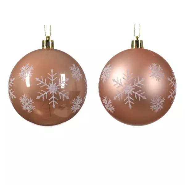 Lote de 12 bolas de Navidad (D80 mm) Snow Rosa destelleante