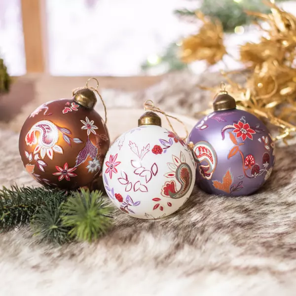 Lot de 3 boules de Noël en verre (D80 mm) Fily Cannelle