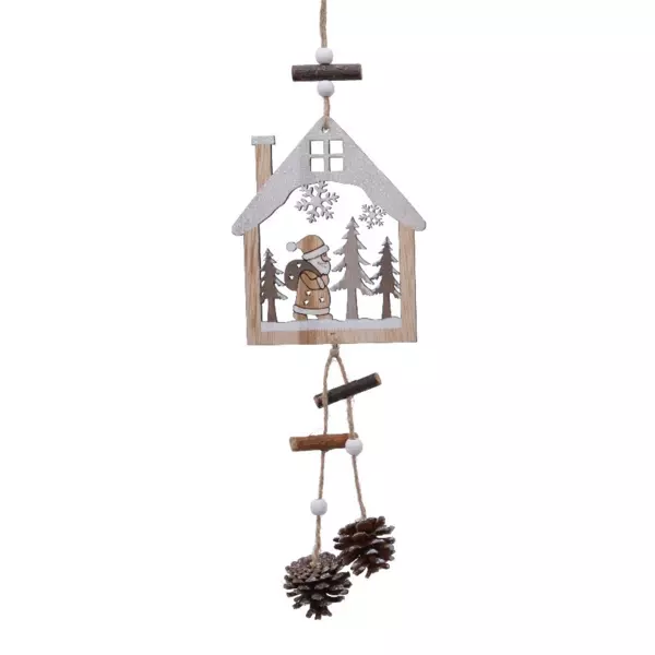 Père Noël à suspendre (H30 cm) Maison et pommes de pin