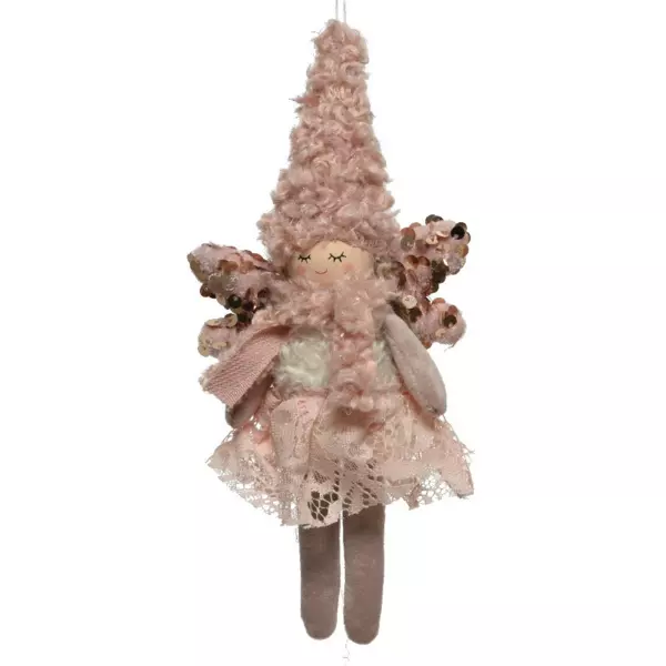 Fillette de Noël à suspendre (H21 cm) Mouton Rose