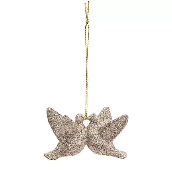 Lot de 2 oiseaux (H6 cm) Colombe Naturel pailletés