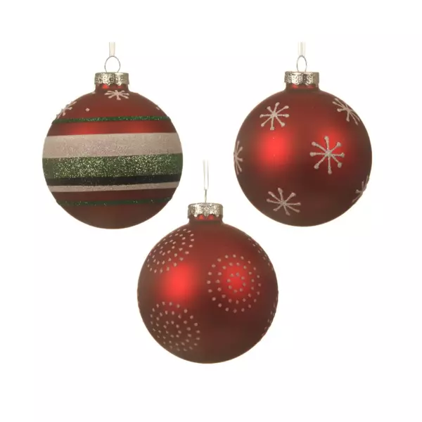 Lote de 3 bolas de Navidad en vidrio (D80 mm) Meov Rojo