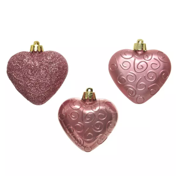 Lote de 6 corazones de Navidad para colgar Alpine Rosa antiguo