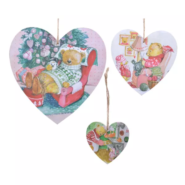 Lot de 3 coeurs de Nol  suspendre Petit ourson Multicolore