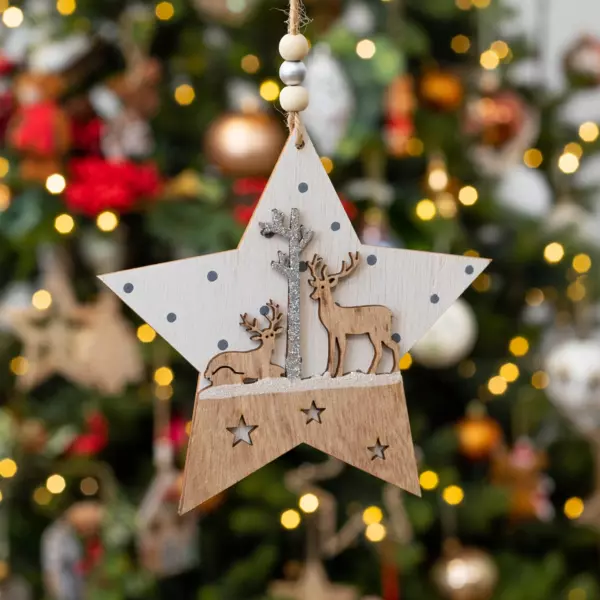 Etoile de Noël à suspendre (H14 cm) Cerf Naturel