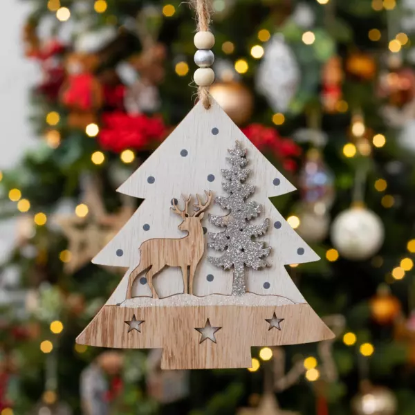 Sapin de Noël à suspendre (H14 cm) Cerf Naturel