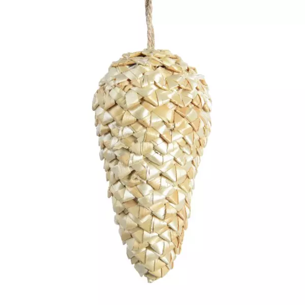Pomme de pin de Noël à suspendre (H11 cm) Paille Or