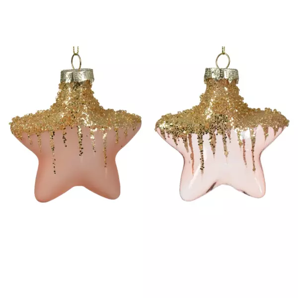 Lote de 2 estrellas de Navidad en vidrio Arctique Rosa destelleante