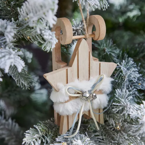 Luge en bois à suspendre (H16 cm) Etoile Naturel