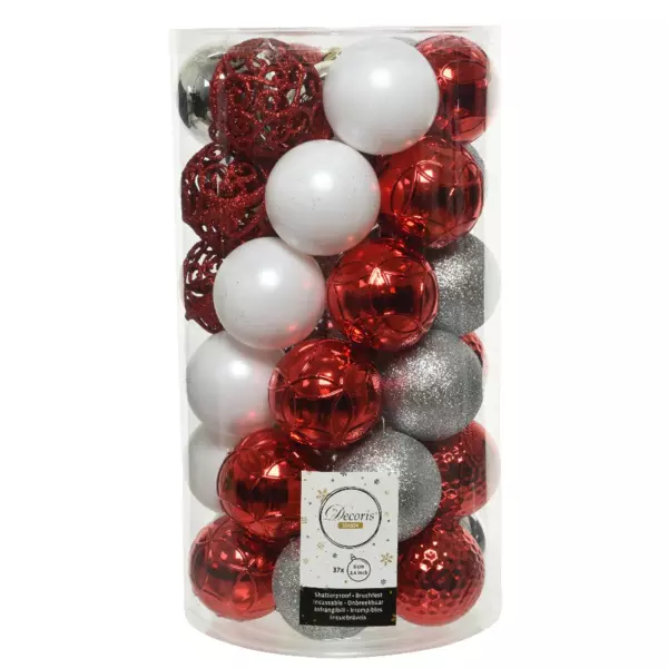 Lote de 37 bolas de Navidad (D60 mm) Alpine Plata