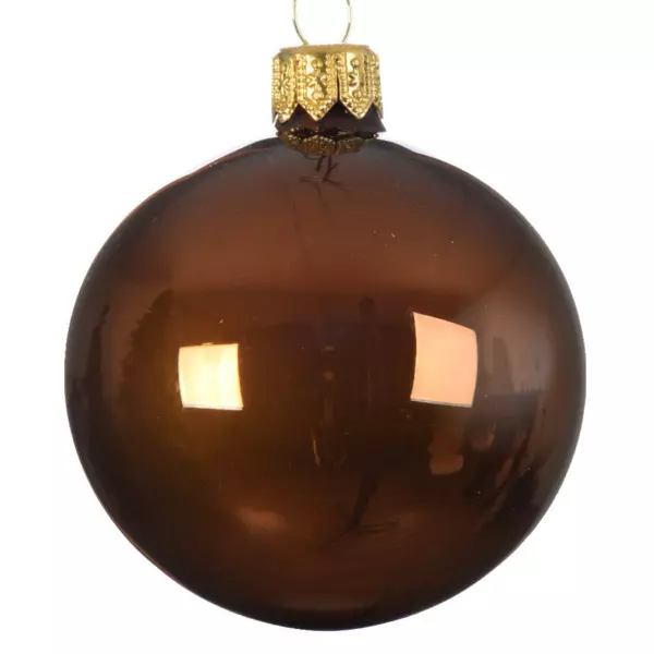 Lote de 6 bolas de Navidad en vidrio (D80 mm) Artico Canela
