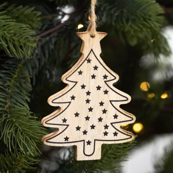 Set van 3 Sterren en Kerstboom om op te hangen naturelkleur