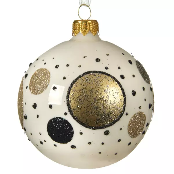 Lot de 6 boules de Noël en verre (D80 mm) Dots Blanc laine
