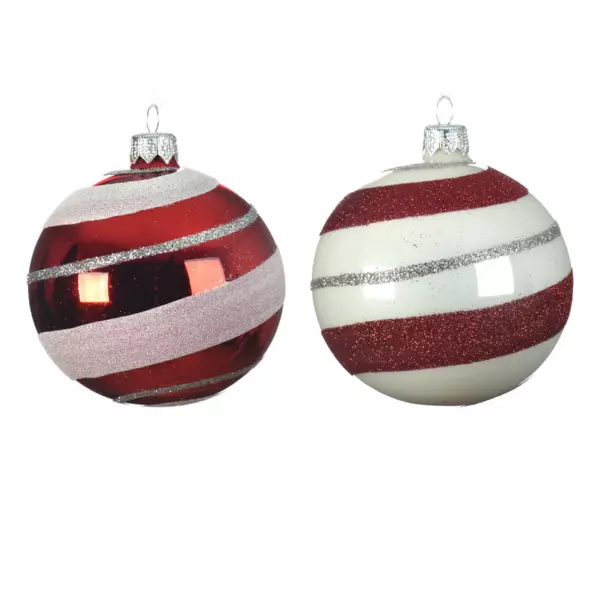 Lot de 6 boules de Noël en verre (D80 mm) Spirale d'antan Rouge