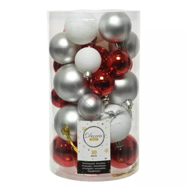 Lote de 30 bolas de Navidad Alpine mezcla de colores Rojo / Plata