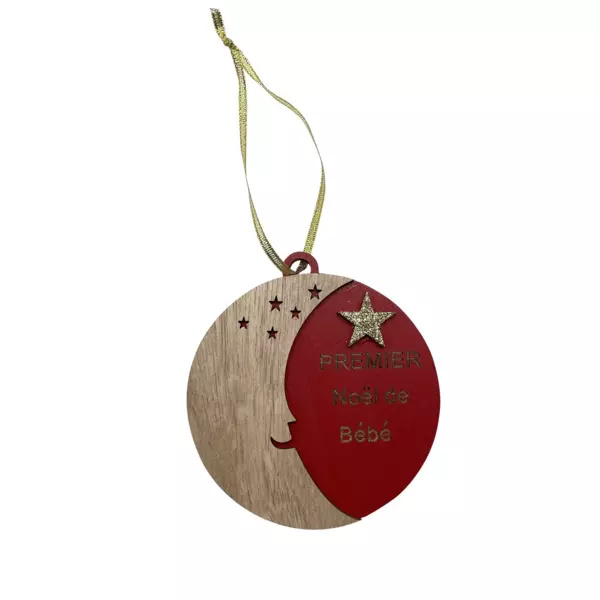 Suspension de Noël (H12 cm) Lune et étoile Rouge