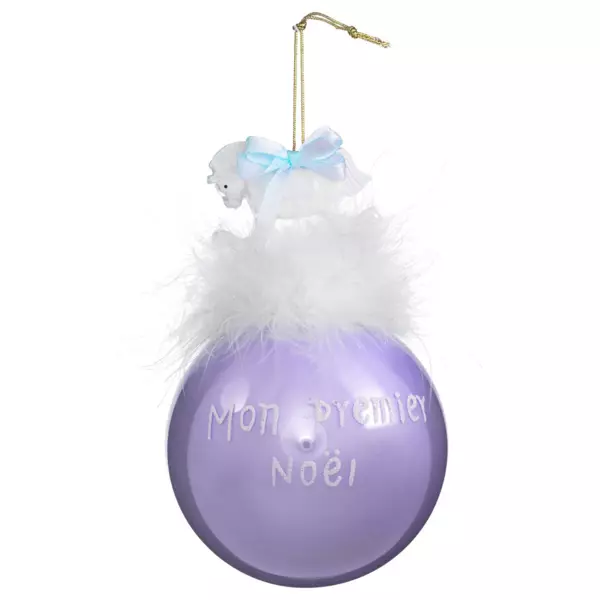 Boule de Noël en verre (D90 mm) Cheval mon premier Noël Lilas