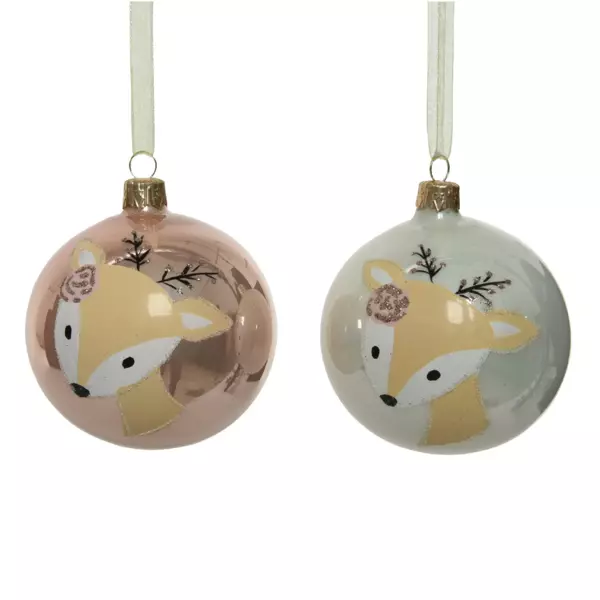 Lot de 6 boules de Noël en verre (D80 mm) Tête de cerf Rose poudré