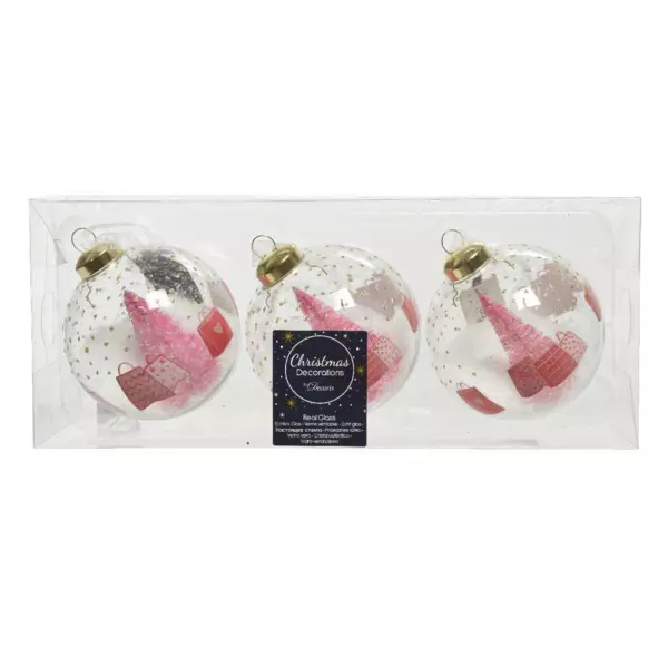 Lot de 3 boules de Noël en verre (D80 mm) Cadeau Transparent