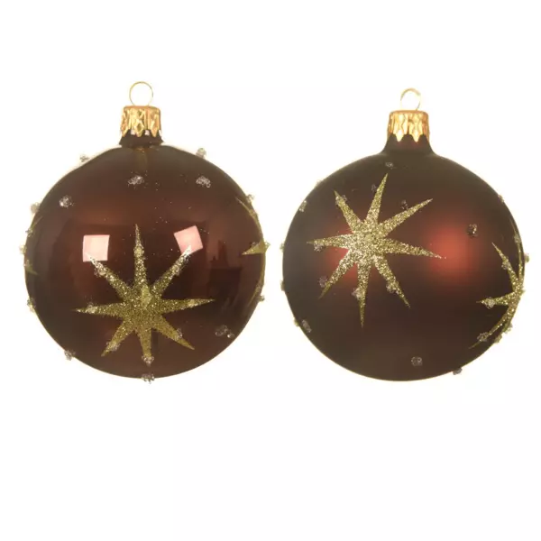 Lot de 6 boules de Noël en verre (D80 mm) Astre Acajou