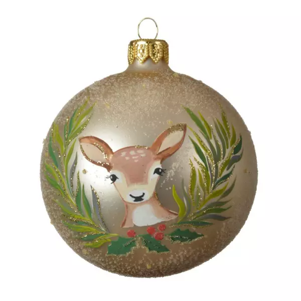 6er set Weihnachtskugeln aus Glas (D80 mm) Rehkitz Perlwei 