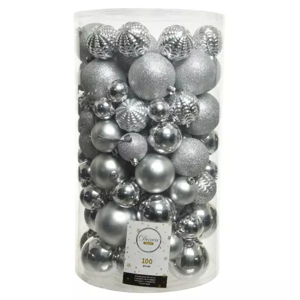 Lot de 100 boules de Noël Alpine Argent