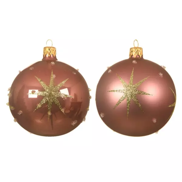 Lote de 6 bolas de Navidad en vidrio (D80 mm) Astre Rosa antiguo