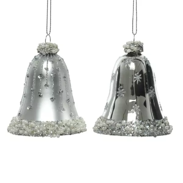 Set van 2 kerstklokjes van glas Kristina zilver